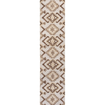 Sumak High-low Pile Neutral Diamond Kilim Area Rug